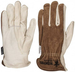 MCR Safety - Size L (9) Split Back/Grain Palm Cowhide General Protection Work Gloves - For Work & Driver, Uncoated, Full Fingered, Cream/Black/Brown, Paired - Americas Industrial Supply