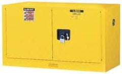 Justrite - 2 Door, 1 Shelf, Yellow Steel Stackable Safety Cabinet for Flammable and Combustible Liquids - 24" High x 43" Wide x 18" Deep, Manual Closing Door, 17 Gal Capacity - Americas Industrial Supply