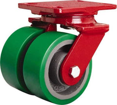Hamilton - 5" Diam x 2" Wide x 6-3/4" OAH Top Plate Mount Swivel Caster - Polyurethane Mold onto Cast Iron Center, 2,100 Lb Capacity, Sealed Precision Ball Bearing, 4-1/2 x 6-1/2" Plate - Americas Industrial Supply