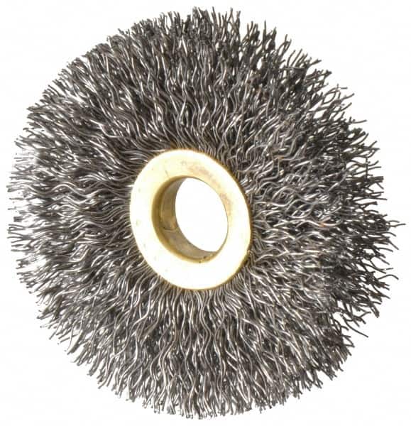 Osborn - 2-1/2" OD, 1/2" Arbor Hole, Crimped Steel Wheel Brush - 1/4" Face Width, 3/4" Trim Length, 0.014" Filament Diam, 20,000 RPM - Americas Industrial Supply