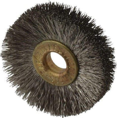 Osborn - 1-1/4" OD, 1/4" Arbor Hole, Crimped Stainless Steel Wheel Brush - 3/16" Face Width, 21/64" Trim Length, 0.005" Filament Diam, 20,000 RPM - Americas Industrial Supply