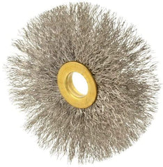 Osborn - 3" OD, 1/2" Arbor Hole, Crimped Stainless Steel Wheel Brush - 1/4" Face Width, 1" Trim Length, 0.008" Filament Diam, 20,000 RPM - Americas Industrial Supply