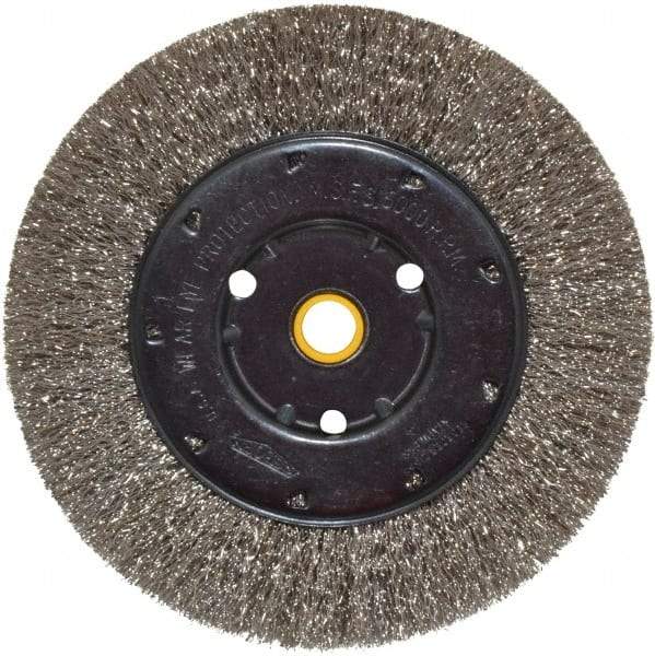 Osborn - 6" OD, 1/2 & 5/8" Arbor Hole, Crimped Stainless Steel Wheel Brush - 5/8" Face Width, 1-1/8" Trim Length, 0.0104" Filament Diam, 6,000 RPM - Americas Industrial Supply