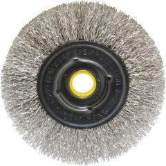 Osborn - 4" OD, 1/2 & 5/8" Arbor Hole, Crimped Stainless Steel Wheel Brush - 3/8" Face Width, 13/16" Trim Length, 0.0104" Filament Diam, 6,000 RPM - Americas Industrial Supply