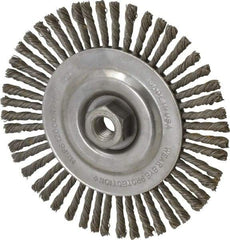 Osborn - 6-1/2" OD, 5/8-11 Arbor Hole, Knotted Steel Wheel Brush - 1/4" Face Width, 1-7/32" Trim Length, 0.02" Filament Diam, 12,000 RPM - Americas Industrial Supply