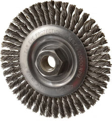 Osborn - 4" OD, 5/8-11 Arbor Hole, Knotted Steel Wheel Brush - 3/16" Face Width, 1" Trim Length, 0.02" Filament Diam, 12,000 RPM - Americas Industrial Supply