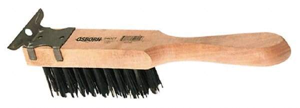 Osborn - 4 Rows x 11 Columns Steel Scratch Brush - 5-1/2" Brush Length, 11-3/8" OAL, 1-5/8" Trim Length, Wood Straight Handle - Americas Industrial Supply