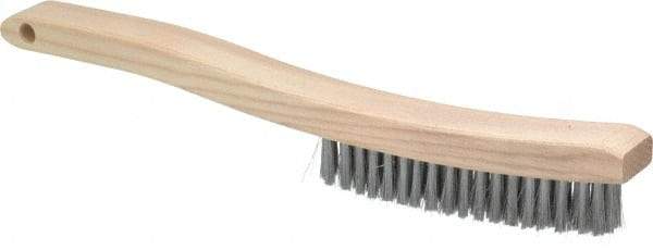 Osborn - 4 Rows x 18 Columns Steel Plater's Brush - 5-3/4" Brush Length, 13-1/4" OAL, 1" Trim Length, Wood Curved Handle - Americas Industrial Supply