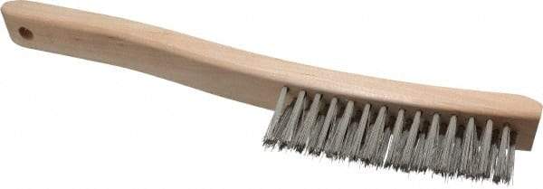 Osborn - 3 Rows x 14 Columns Stainless Steel Scratch Brush - 13-3/4" OAL, 1-1/2" Trim Length, Wood Curved Handle - Americas Industrial Supply