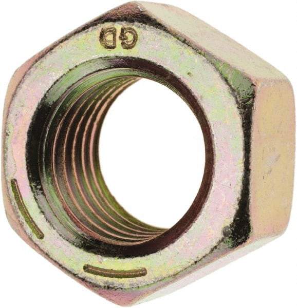 Value Collection - 1-8 UNC Steel Right Hand Hex Nut - 1-1/2" Across Flats, 55/64" High, Zinc Yellow Dichromate Finish - Americas Industrial Supply