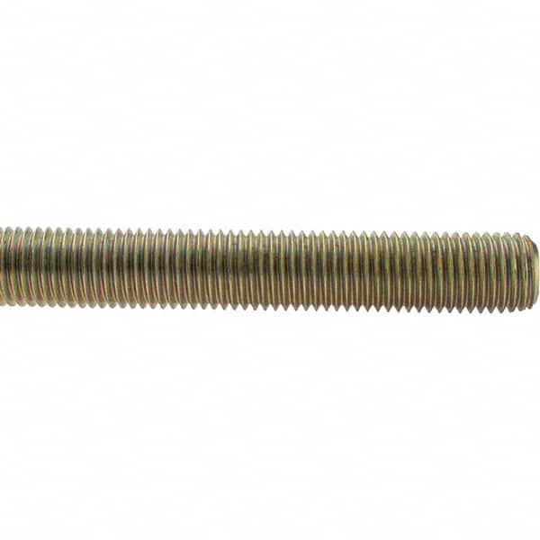 Value Collection - 1-8 UNC (Coarse), 3' Long, Low Carbon Steel Threaded Rod - Yellow Zinc-Plated Finish, Right Hand Thread - Americas Industrial Supply