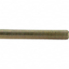 Value Collection - 1-8 UNC (Coarse), 3' Long, Low Carbon Steel Threaded Rod - Yellow Zinc-Plated Finish, Right Hand Thread - Americas Industrial Supply