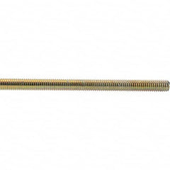Value Collection - 1/2-13 UNC (Coarse), 3' Long, Low Carbon Steel Threaded Rod - Yellow Zinc-Plated Finish, Right Hand Thread - Americas Industrial Supply