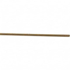 Value Collection - 1/4-20 UNC (Coarse), 3' Long, Low Carbon Steel Threaded Rod - Yellow Zinc-Plated Finish, Right Hand Thread - Americas Industrial Supply