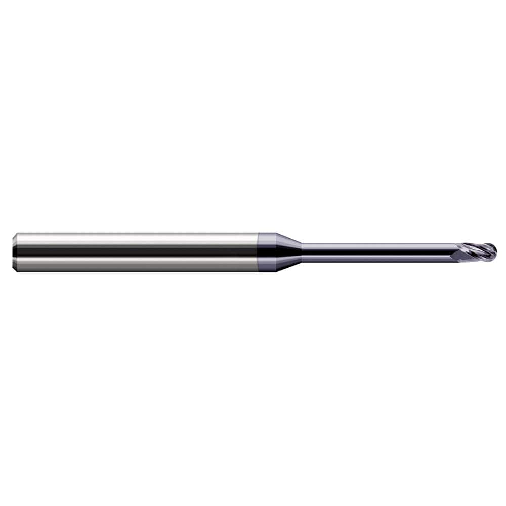 Harvey Tool - Ball End Mills; Mill Diameter (Decimal Inch): 0.0100 ; Number of Flutes: 3 ; Length of Cut (Inch): 1/64 ; Length of Cut (Decimal Inch): 0.0150 ; Material: Solid Carbide ; Overall Length (Inch): 2-1/2 - Exact Industrial Supply