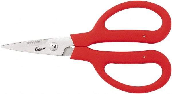 Clauss - 4" LOC, 9-1/4" OAL Stainless Steel Blunt Point Trimmers - Serrated, Plastic Straight Handle, For Paper, Fabric - Americas Industrial Supply