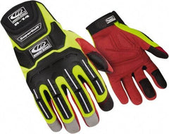 Ringers Gloves - Size M (9), ANSI Cut Lvl 1, Cut & Puncture Resistant Gloves - Hook & Loop Cuff, Hi-Vis Yellow/Red/Black, Paired - Americas Industrial Supply