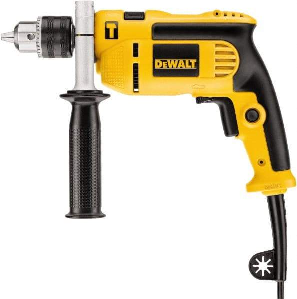 DeWALT - 120 Volt 1/2" Keyed Chuck Electric Hammer Drill - 0 to 47,600 BPM, 0 to 2,800 RPM, Reversible, Pistol Grip with Side Handle - Americas Industrial Supply