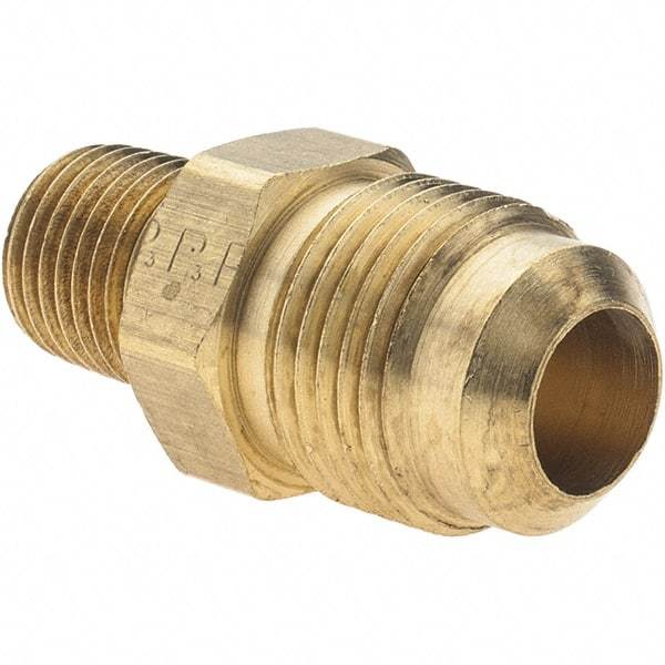 Parker - 1/2" Tube OD, Metal Flared Tube Male Connector - 1/4-18 NPTF - Americas Industrial Supply