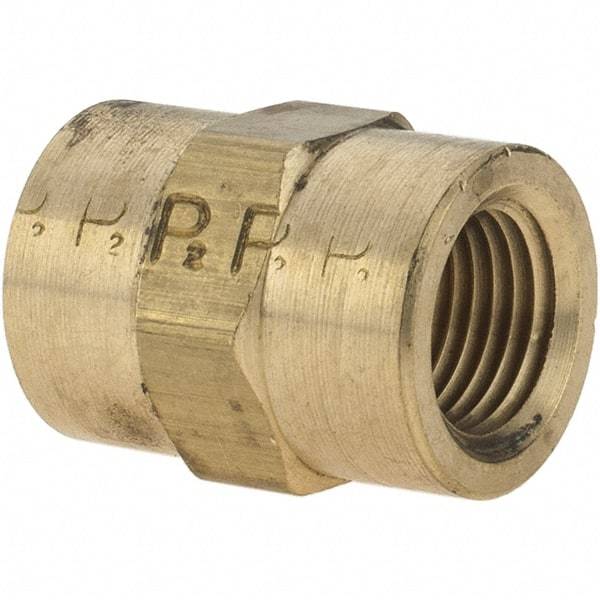 Parker - 1/8 Female Thread, Brass Industrial Pipe Coupling - FNPTF, 1,000 psi - Americas Industrial Supply