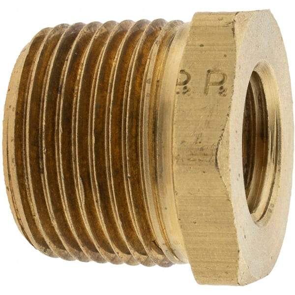 Parker - 3/4 Male Thread x 3/8 Female Thread, Brass Industrial Pipe Hex Bushing - MNPTF x FNPTF, 1,000 psi - Americas Industrial Supply