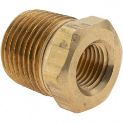 Parker - 1/2 Male Thread x 1/4 Female Thread, Brass Industrial Pipe Hex Bushing - MNPTF x FNPTF, 1,000 psi - Americas Industrial Supply