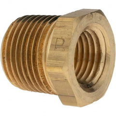 Parker - 3/8 Male Thread x 1/4 Female Thread, Brass Industrial Pipe Hex Bushing - MNPTF x FNPTF, 1,000 psi - Americas Industrial Supply