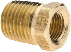 Parker - 1/4 Male Thread x 1/8 Female Thread, Brass Industrial Pipe Hex Bushing - MNPTF x FNPTF, 1,000 psi - Americas Industrial Supply