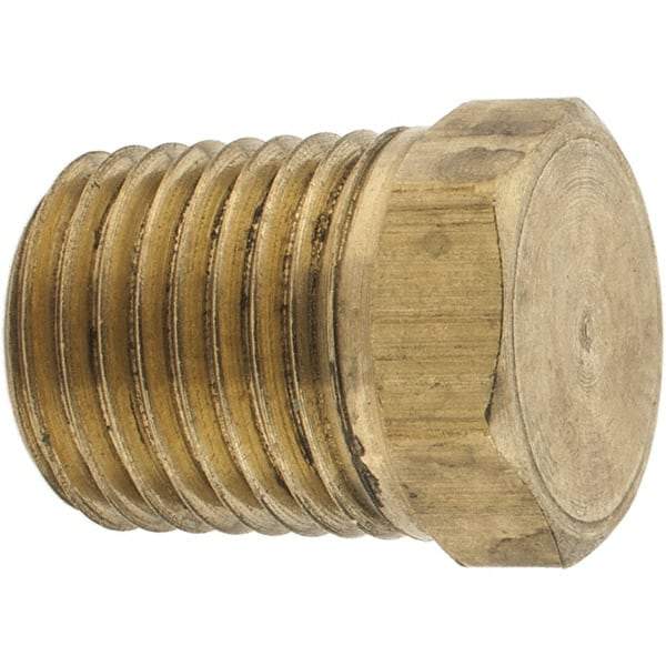 Parker - 1/4 Male Thread, Brass Industrial Pipe Hex Head Plug - MNPTF, 1,000 psi - Americas Industrial Supply