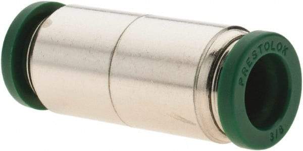 Parker - 3/8" Outside Diam, Nickel Plated Brass Push-to-Connect Tube Union - 300 Max psi, Tube to Tube Connection, Nitrile O-Ring - Americas Industrial Supply