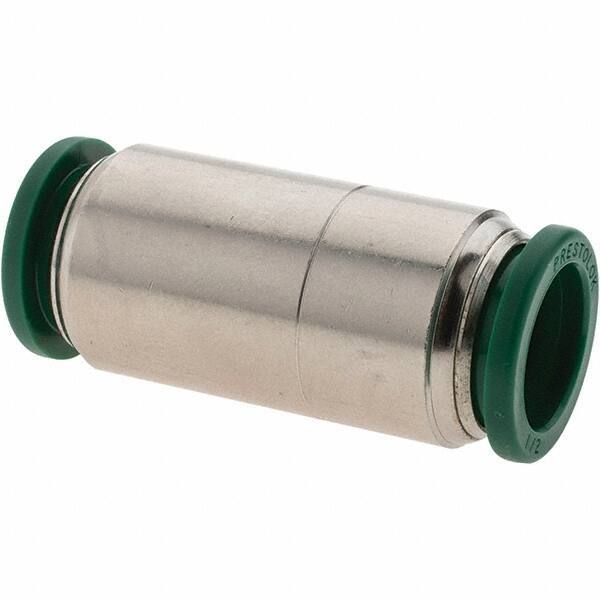 Parker - 1/2" Outside Diam, Nickel Plated Brass Push-to-Connect Tube Union - 300 Max psi, Tube to Tube Connection, Nitrile O-Ring - Americas Industrial Supply