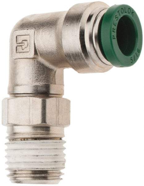 Parker - 5/16" Outside Diam, 1/4 NPTF, Nickel Plated Brass Push-to-Connect Tube Male Swivel Elbow - 300 Max psi, Tube to Male NPT Connection, Nitrile O-Ring - Americas Industrial Supply