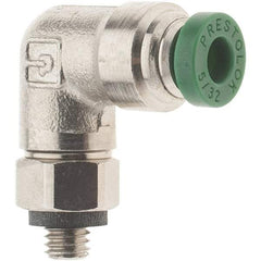 Parker - 5/32" Outside Diam, 10-32 UNF, Nickel Plated Brass Push-to-Connect Tube Male Swivel Elbow - 300 Max psi, Tube to Male UNF Connection, Nitrile O-Ring - Americas Industrial Supply