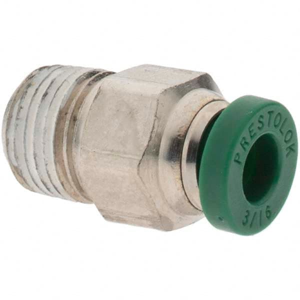 Parker - 3/16" Outside Diam, 1/8 NPTF, Nickel Plated Brass Push-to-Connect Tube Male Connector - 300 Max psi, Tube to Male NPT Connection, Nitrile O-Ring - Americas Industrial Supply