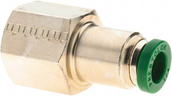 Parker - 1/4" Outside Diam, 1/4 NPTF, Nickel Plated Brass Push-to-Connect Tube Female Connector - 300 Max psi, Tube to Female NPT Connection, Nitrile O-Ring - Americas Industrial Supply