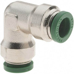 Parker - 5/16" Outside Diam, Nickel Plated Brass Push-to-Connect Tube Union Elbow - 300 Max psi, Tube to Tube Connection, Nitrile O-Ring - Americas Industrial Supply