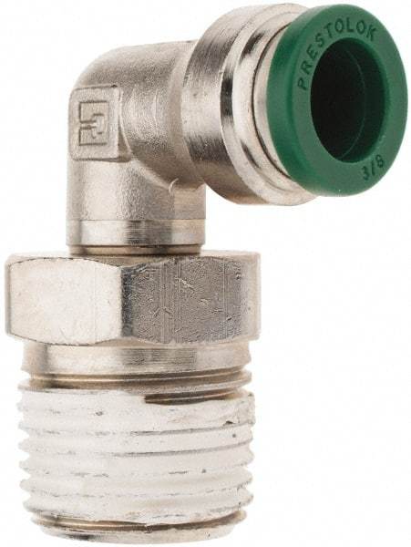 Parker - 3/8" Outside Diam, 1/2 NPTF, Nickel Plated Brass Push-to-Connect Tube Male Swivel Elbow - 300 Max psi, Tube to Male NPT Connection, Nitrile O-Ring - Americas Industrial Supply