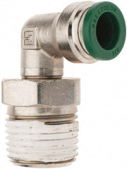 Parker - 3/8" Outside Diam, 1/2 NPTF, Nickel Plated Brass Push-to-Connect Tube Male Swivel Elbow - 300 Max psi, Tube to Male NPT Connection, Nitrile O-Ring - Americas Industrial Supply