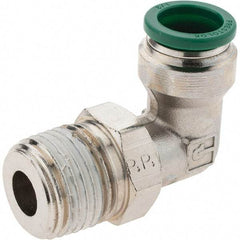 Parker - 1/2" Outside Diam, 1/2 NPTF, Nickel Plated Brass Push-to-Connect Tube Male Swivel Elbow - 300 Max psi, Tube to Male NPT Connection, Nitrile O-Ring - Americas Industrial Supply