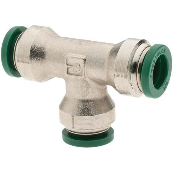 Parker - 3/8" Outside Diam, Nickel Plated Brass Push-to-Connect Tube Union Tee - Americas Industrial Supply