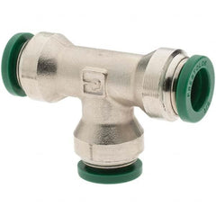 Parker - 3/8" Outside Diam, Nickel Plated Brass Push-to-Connect Tube Union Tee - Americas Industrial Supply