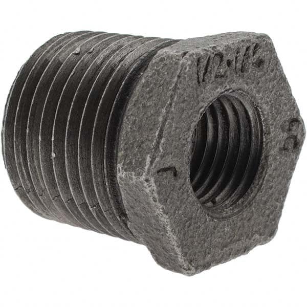Value Collection - Size 1/2 x 1/4", Class 150, Malleable Iron Black Pipe Hex Bushing - 150 psi, Threaded End Connection - Americas Industrial Supply