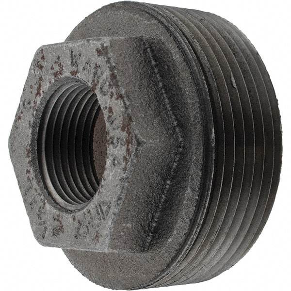 Value Collection - Size 2-1/2 x 1", Class 150, Malleable Iron Black Pipe Hex Bushing - 150 psi, NPT End Connection - Americas Industrial Supply