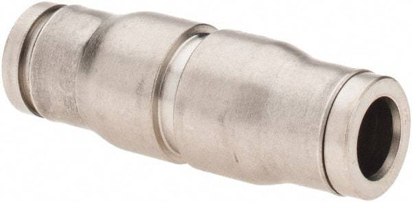 Parker - 1/4" Outside Diam, Nickel Plated Brass Push-to-Connect Tube Union - 435 Max psi, Tube to Tube Connection, FKM O-Ring - Americas Industrial Supply