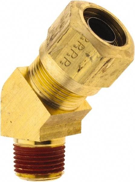Parker - 5/8" OD, Brass Male 45° Elbow - 150 Max Working psi, - Americas Industrial Supply
