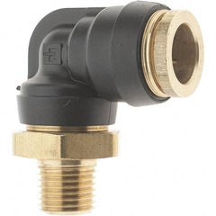 Parker - 1/2" Outside Diam, 1/4 Thread, Brass Push-to-Connect Tube Male Elbow - 250 Max psi, Tube to Male NPT Connection - Americas Industrial Supply