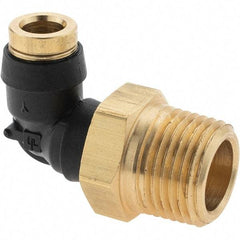 Parker - 1/4" Outside Diam, 3/8 Thread, Brass Push-to-Connect Tube Male Elbow - 250 Max psi, Tube to Male NPT Connection - Americas Industrial Supply