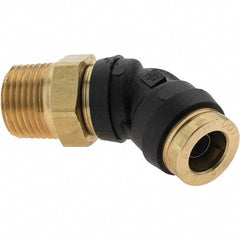 Parker - 3/8" Outside Diam, 3/8 Thread, Brass Push-to-Connect Tube Male 45° Elbow - 250 Max psi, Tube to Male NPT Connection - Americas Industrial Supply