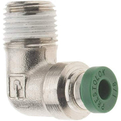 Parker - 1/8" Outside Diam, 1/8 NPTF, Nickel Plated Brass Push-to-Connect Tube Male Elbow - 300 Max psi, Tube to Male NPT Connection, Nitrile O-Ring - Americas Industrial Supply