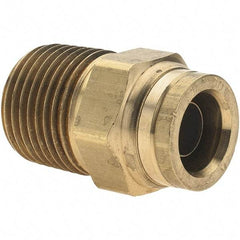Parker - 1/2" Outside Diam, 1/2 NPTF, Brass Push-to-Connect Tube Male Connector - Tube to Male NPT Connection, Nitrile O-Ring - Americas Industrial Supply